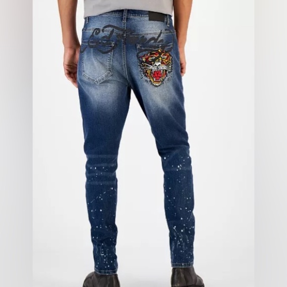 ED HARDY Men's Distressed Embroidered Tiger Head Skinny Jeans sz 40